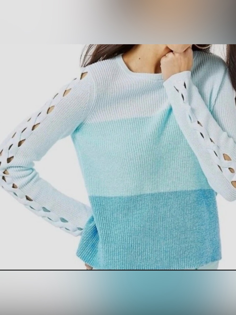 Lilly Pulitzer Ombre Blue Crewneck Sweater with Ladder Cutout Sleeves